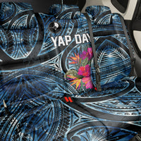 Yap Day Island Floral Tribal Heritage Back Car Seat Cover Micronesian Hibiscus Pattern Polynesian Tattoo Blue Art TS04 - Polynesian Pride