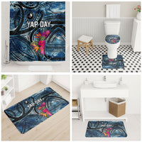 Yap Day Island Floral Tribal Heritage Bathroom Set Micronesian Hibiscus Pattern Polynesian Tattoo Blue Art TS04 - Polynesian Pride