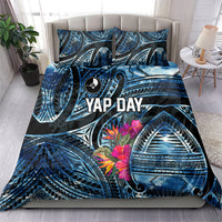 Yap Day Island Floral Tribal Heritage Bedding Set Micronesian Hibiscus Pattern Polynesian Tattoo Blue Art TS04 - Polynesian Pride