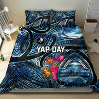 Yap Day Island Floral Tribal Heritage Bedding Set Micronesian Hibiscus Pattern Polynesian Tattoo Blue Art TS04 - Polynesian Pride