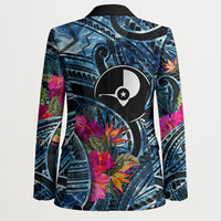 Yap Day Island Floral Tribal Heritage Blazer Micronesian Hibiscus Pattern Polynesian Tattoo Blue Art TS04 - Polynesian Pride