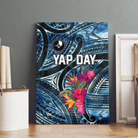 Yap Day Island Floral Tribal Heritage Canvas Wall Art Micronesian Hibiscus Pattern Polynesian Tattoo Blue Art TS04 - Polynesian Pride