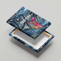 Yap Day Island Floral Tribal Heritage Canvas Wall Art Micronesian Hibiscus Pattern Polynesian Tattoo Blue Art TS04 - Polynesian Pride