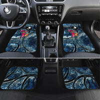 Yap Day Island Floral Tribal Heritage Car Mats Micronesian Hibiscus Pattern Polynesian Tattoo Blue Art TS04 Set 4pcs Black Blue - Polynesian Pride