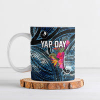 Yap Day Island Floral Tribal Heritage Ceramic Mug Micronesian Hibiscus Pattern Polynesian Tattoo Blue Art TS04 Black Blue - Polynesian Pride