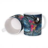 Yap Day Island Floral Tribal Heritage Ceramic Mug Micronesian Hibiscus Pattern Polynesian Tattoo Blue Art TS04 - Polynesian Pride