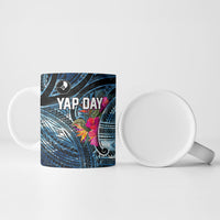 Yap Day Island Floral Tribal Heritage Ceramic Mug Micronesian Hibiscus Pattern Polynesian Tattoo Blue Art TS04 - Polynesian Pride