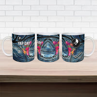 Yap Day Island Floral Tribal Heritage Ceramic Mug Micronesian Hibiscus Pattern Polynesian Tattoo Blue Art TS04 - Polynesian Pride