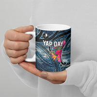 Yap Day Island Floral Tribal Heritage Ceramic Mug Micronesian Hibiscus Pattern Polynesian Tattoo Blue Art TS04 - Polynesian Pride