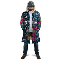 Yap Day Island Floral Tribal Heritage Cloak Micronesian Hibiscus Pattern Polynesian Tattoo Blue Art TS04 - Polynesian Pride