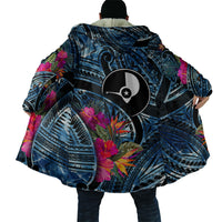 Yap Day Island Floral Tribal Heritage Cloak Micronesian Hibiscus Pattern Polynesian Tattoo Blue Art TS04 - Polynesian Pride