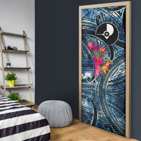 Yap Day Island Floral Tribal Heritage Door Cover Micronesian Hibiscus Pattern Polynesian Tattoo Blue Art TS04 - Polynesian Pride
