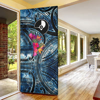 Yap Day Island Floral Tribal Heritage Door Cover Micronesian Hibiscus Pattern Polynesian Tattoo Blue Art TS04 - Polynesian Pride