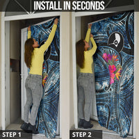Yap Day Island Floral Tribal Heritage Door Cover Micronesian Hibiscus Pattern Polynesian Tattoo Blue Art TS04 - Polynesian Pride