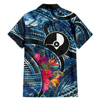 Yap Day Island Floral Tribal Heritage Family Matching Puletasi and Hawaiian Shirt Micronesian Hibiscus Pattern Polynesian Tattoo Blue Art TS04 - Polynesian Pride