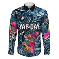 Yap Day Island Floral Tribal Heritage Family Matching Tank Maxi Dress and Hawaiian Shirt Micronesian Hibiscus Pattern Polynesian Tattoo Blue Art