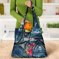 Yap Day Island Floral Tribal Heritage Grocery Bag Micronesian Hibiscus Pattern Polynesian Tattoo Blue Art TS04 - Polynesian Pride