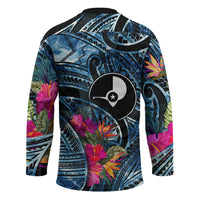 Yap Day Island Floral Tribal Heritage Hockey Jersey Micronesian Hibiscus Pattern Polynesian Tattoo Blue Art TS04 - Polynesian Pride