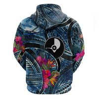Yap Day Island Floral Tribal Heritage Hoodie Micronesian Hibiscus Pattern Polynesian Tattoo Blue Art TS04 - Polynesian Pride