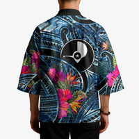 Yap Day Island Floral Tribal Heritage Kimono Micronesian Hibiscus Pattern Polynesian Tattoo Blue Art TS04 - Polynesian Pride