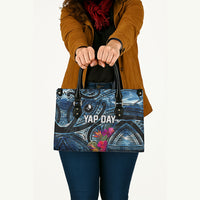 Yap Day Island Floral Tribal Heritage Leather Bag Micronesian Hibiscus Pattern Polynesian Tattoo Blue Art TS04 - Polynesian Pride