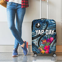 Yap Day Island Floral Tribal Heritage Luggage Cover Micronesian Hibiscus Pattern Polynesian Tattoo Blue Art TS04 - Polynesian Pride