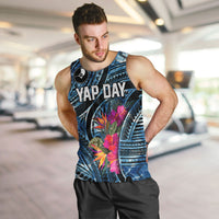 Yap Day Island Floral Tribal Heritage Men Tank Top Micronesian Hibiscus Pattern Polynesian Tattoo Blue Art TS04 Black Blue - Polynesian Pride