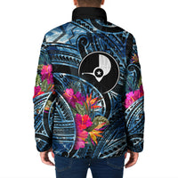 Yap Day Island Floral Tribal Heritage Padded Jacket Micronesian Hibiscus Pattern Polynesian Tattoo Blue Art TS04 - Polynesian Pride
