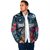 Yap Day Island Floral Tribal Heritage Padded Jacket Micronesian Hibiscus Pattern Polynesian Tattoo Blue Art TS04 - Polynesian Pride