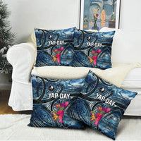 Yap Day Island Floral Tribal Heritage Pillow Cover Micronesian Hibiscus Pattern Polynesian Tattoo Blue Art TS04 - Polynesian Pride