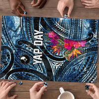 Yap Day Island Floral Tribal Heritage Puzzle Micronesian Hibiscus Pattern Polynesian Tattoo Blue Art TS04 - Polynesian Pride