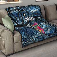 Yap Day Island Floral Tribal Heritage Quilt Micronesian Hibiscus Pattern Polynesian Tattoo Blue Art TS04 - Polynesian Pride