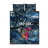 Yap Day Island Floral Tribal Heritage Quilt Bed Set Micronesian Hibiscus Pattern Polynesian Tattoo Blue Art TS04 - Polynesian Pride