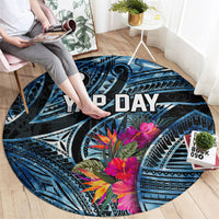 Yap Day Island Floral Tribal Heritage Round Carpet Micronesian Hibiscus Pattern Polynesian Tattoo Blue Art TS04 - Polynesian Pride