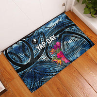 Yap Day Island Floral Tribal Heritage Rubber Doormat Micronesian Hibiscus Pattern Polynesian Tattoo Blue Art TS04 - Polynesian Pride
