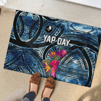 Yap Day Island Floral Tribal Heritage Rubber Doormat Micronesian Hibiscus Pattern Polynesian Tattoo Blue Art TS04 - Polynesian Pride