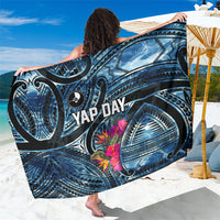Yap Day Island Floral Tribal Heritage Sarong Micronesian Hibiscus Pattern Polynesian Tattoo Blue Art TS04 One Size 44 x 66 inches Black Blue - Polynesian Pride