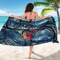 Yap Day Island Floral Tribal Heritage Sarong Micronesian Hibiscus Pattern Polynesian Tattoo Blue Art TS04 - Polynesian Pride