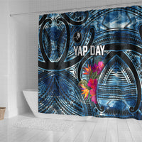 Yap Day Island Floral Tribal Heritage Shower Curtain Micronesian Hibiscus Pattern Polynesian Tattoo Blue Art TS04 - Polynesian Pride