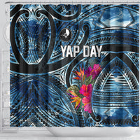Yap Day Island Floral Tribal Heritage Shower Curtain Micronesian Hibiscus Pattern Polynesian Tattoo Blue Art TS04 - Polynesian Pride