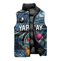 Yap Day Island Floral Tribal Heritage Sleeveless Puffer Jacket Micronesian Hibiscus Pattern Polynesian Tattoo Blue Art TS04 - Polynesian Pride