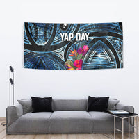 Yap Day Island Floral Tribal Heritage Tapestry Micronesian Hibiscus Pattern Polynesian Tattoo Blue Art TS04 - Polynesian Pride