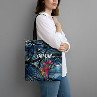 Yap Day Island Floral Tribal Heritage Tote Bag Micronesian Hibiscus Pattern Polynesian Tattoo Blue Art TS04 - Polynesian Pride