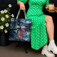 Yap Day Island Floral Tribal Heritage Tote Bag Micronesian Hibiscus Pattern Polynesian Tattoo Blue Art TS04 - Polynesian Pride