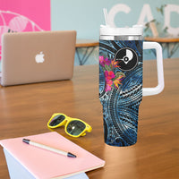 Yap Day Island Floral Tribal Heritage Tumbler With Handle Micronesian Hibiscus Pattern Polynesian Tattoo Blue Art TS04 - Polynesian Pride