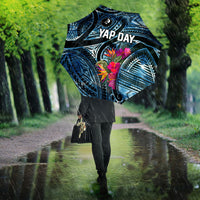 Yap Day Island Floral Tribal Heritage Umbrella Micronesian Hibiscus Pattern Polynesian Tattoo Blue Art TS04 - Polynesian Pride