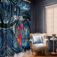 Yap Day Island Floral Tribal Heritage Window Curtain Micronesian Hibiscus Pattern Polynesian Tattoo Blue Art TS04 - Polynesian Pride