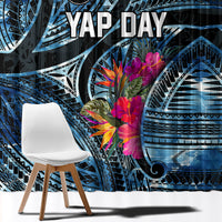 Yap Day Island Floral Tribal Heritage Window Curtain Micronesian Hibiscus Pattern Polynesian Tattoo Blue Art TS04 - Polynesian Pride