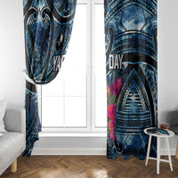 Yap Day Island Floral Tribal Heritage Window Curtain Micronesian Hibiscus Pattern Polynesian Tattoo Blue Art TS04 - Polynesian Pride