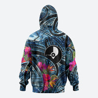 Yap Day Island Floral Tribal Heritage Zip Hoodie Micronesian Hibiscus Pattern Polynesian Tattoo Blue Art TS04 - Polynesian Pride